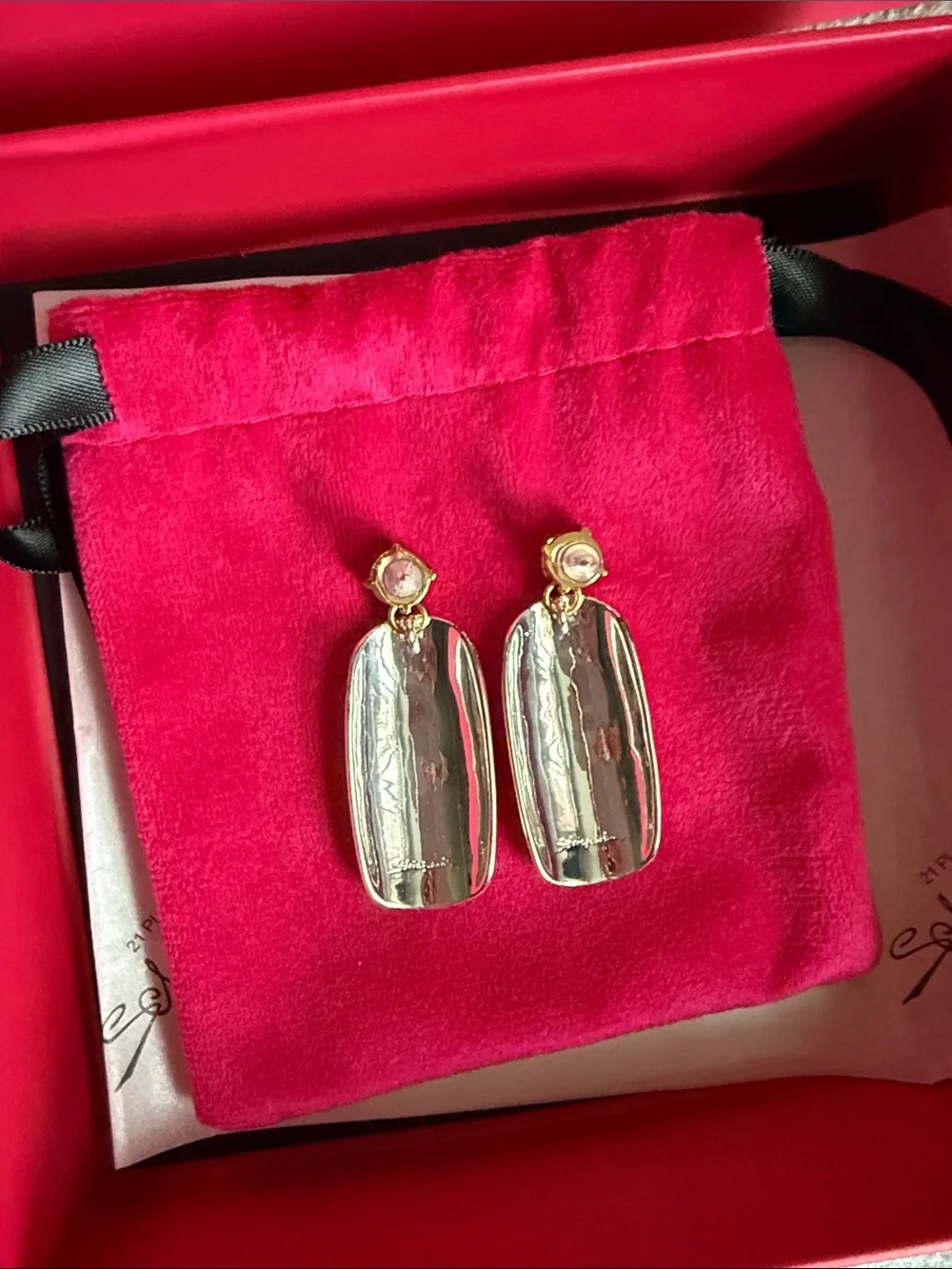 Schiaparelli Red Oval Drop Earrings with Crystal Detail - Picture 3 of 4